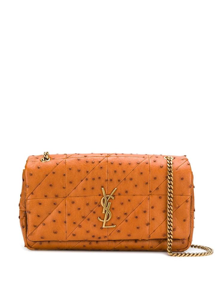 Saint Laurent Logo Plaque Shoulder Bag - Brown