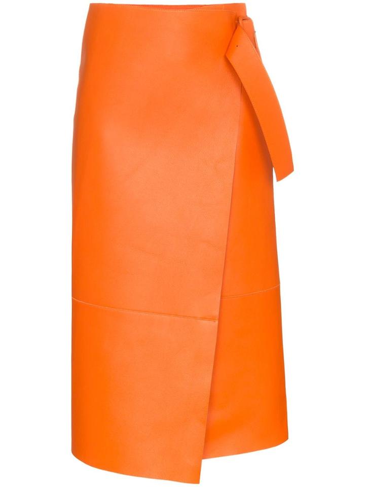 Joseph Geometric Midi Wrap Lambskin Skirt - Orange