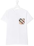 Burberry Kids Check Pocket T-shirt, Size: 14 Yrs, White