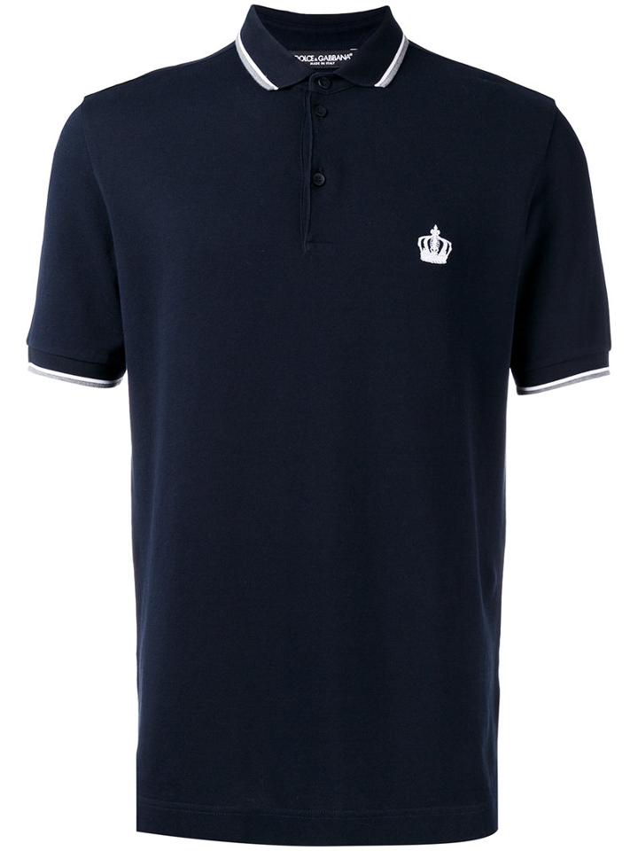 Dolce & Gabbana Embroidered Crown Polo Shirt, Men's, Size: 54, Blue, Cotton