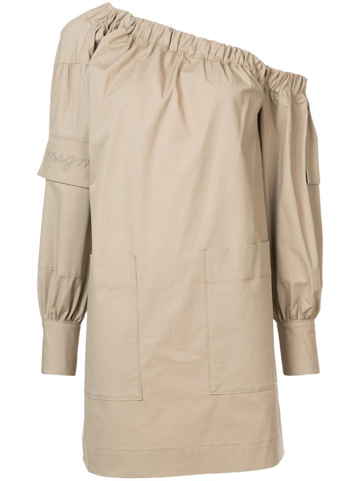 Msgm Off Shoulder Tunic Dress - Brown