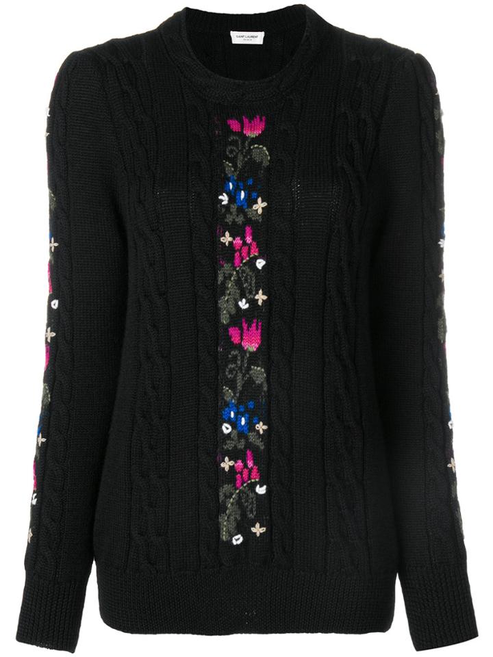 Saint Laurent Floral Knit Sweater - Black