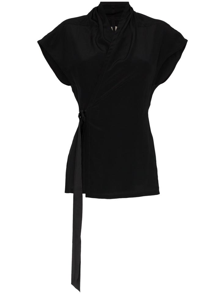 Rick Owens Sleveless Silk Wrap Top - Black