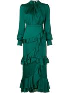Three Floor Ruffle Trimmed Dress - Green