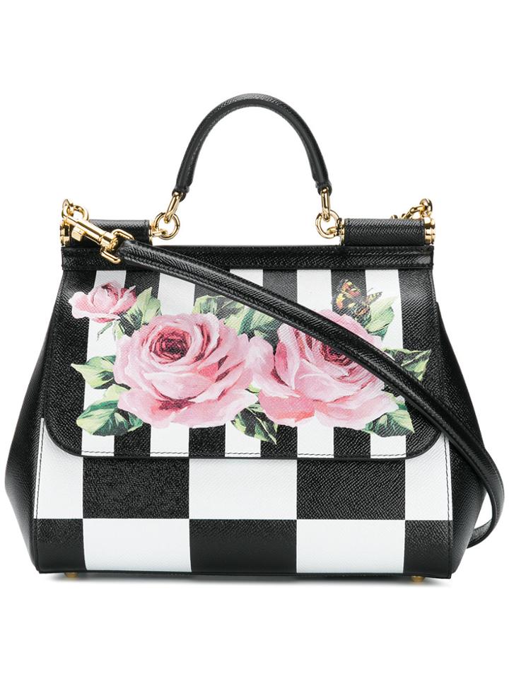 Dolce & Gabbana Sicily Checkered Shoulder Bag - Black