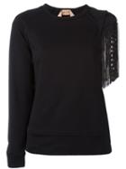 No21 - Cut-out Fringed Sleeve Jumper - Women - Cotton/polyester/viscose - 38, Black, Cotton/polyester/viscose