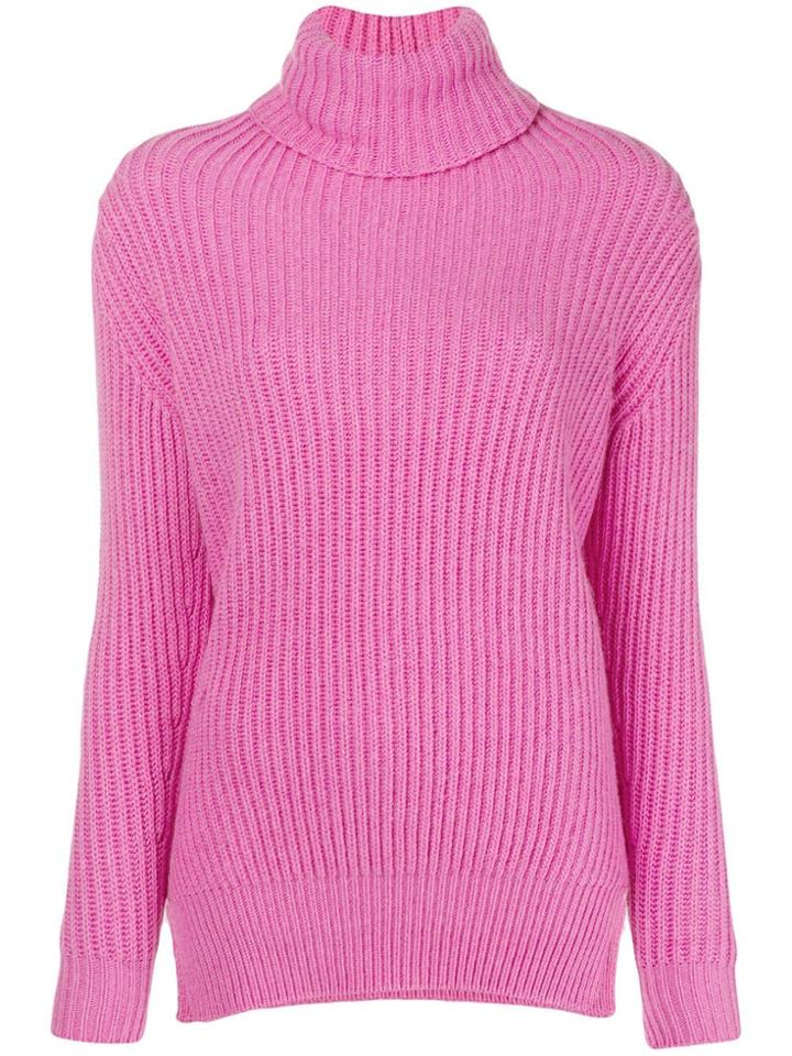 Avant Toi Ribbed Roll Neck Sweater - Pink & Purple
