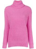 Avant Toi Ribbed Roll Neck Sweater - Pink & Purple