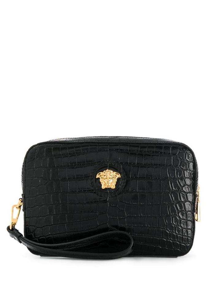 Versace Embossed Crocodile Effect Medusa Clutch - Black