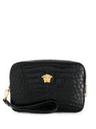 Versace Embossed Crocodile Effect Medusa Clutch - Black