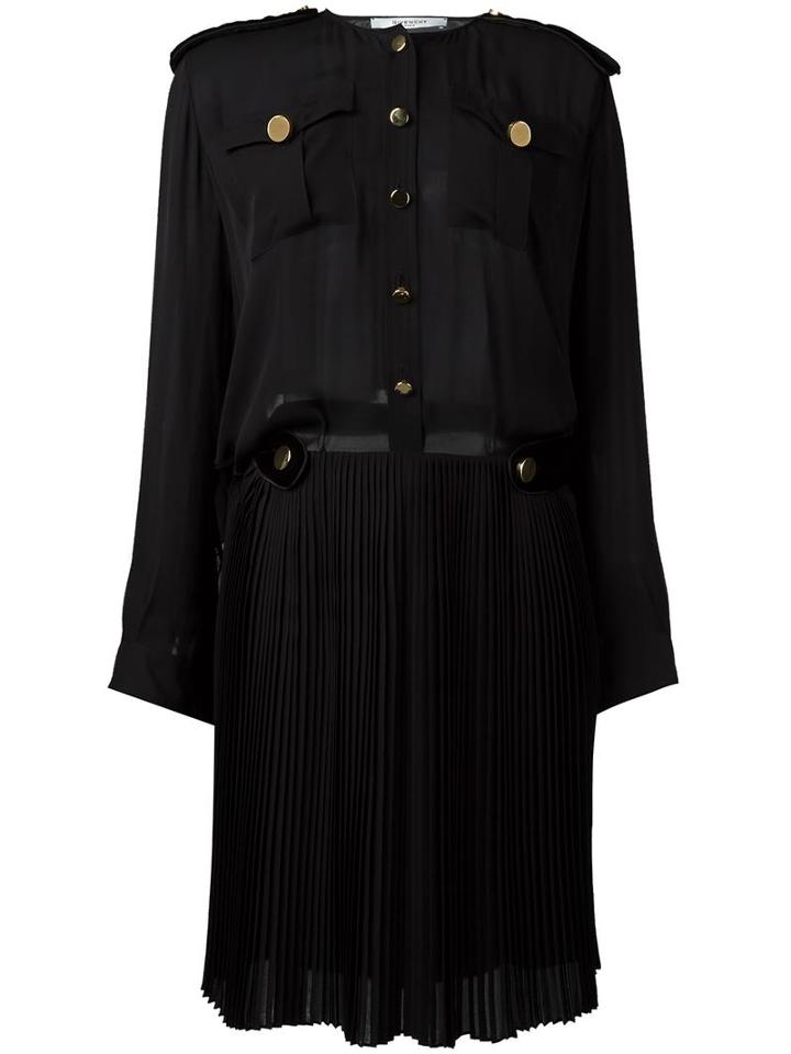Givenchy Pleated Skirt Shirt Dress, Women's, Size: 40, Black, Silk/wool/viscose