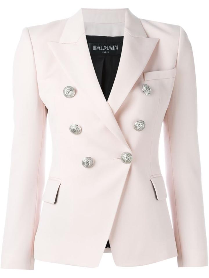Balmain Double Breasted Blazer, Women's, Size: 42, Pink/purple, Cotton/viscose/wool