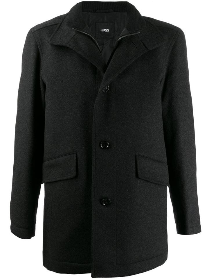 Boss Hugo Boss Layered Button Up Coat - Black