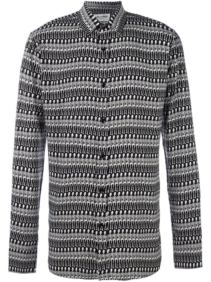 Saint Laurent Skeleton Print Shirt, Men's, Size: 39, Black, Viscose