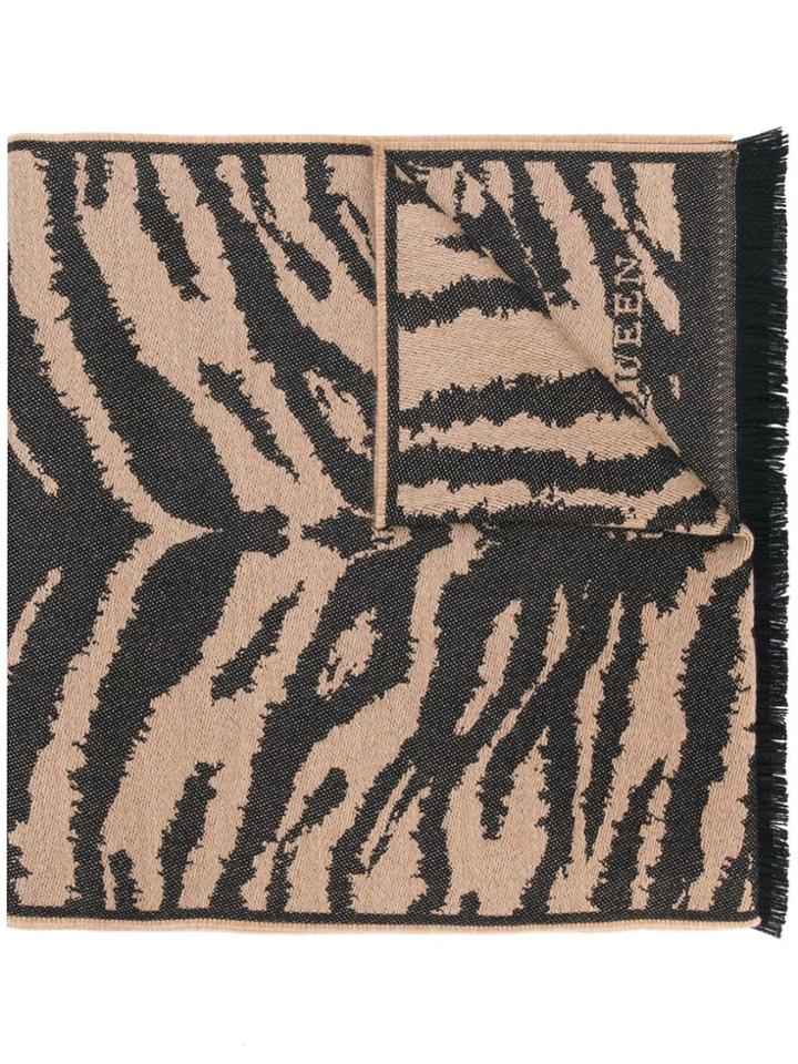 Alexander Mcqueen Tiger Print Fringed Scarf - Nude & Neutrals