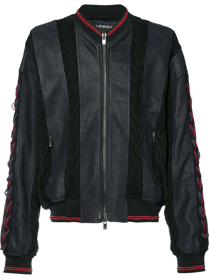 Panelled Bomber Jacket - Men - Cotton/calf Leather/acetate - 46, Blue, Cotton/calf Leather/acetate, Y / Project