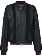 Panelled Bomber Jacket - Men - Cotton/calf Leather/acetate - 46, Blue, Cotton/calf Leather/acetate, Y / Project