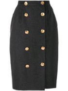 Guy Laroche Vintage Button Front Pencil Skirt - Grey
