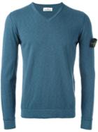 Stone Island V-neck Jumper, Men's, Size: Xl, Blue, Cotton/polyamide