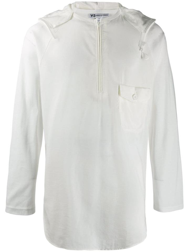 Y-3 Hooded Curved Hem Top - White