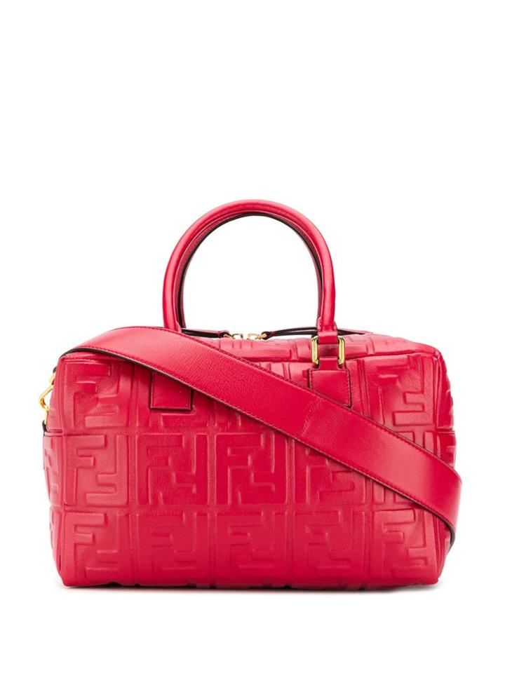Fendi Embossed Ff Logo Tote - Red