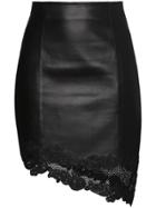 Balmain High Waisted Leather Asymmetric Mini Skirt - Black
