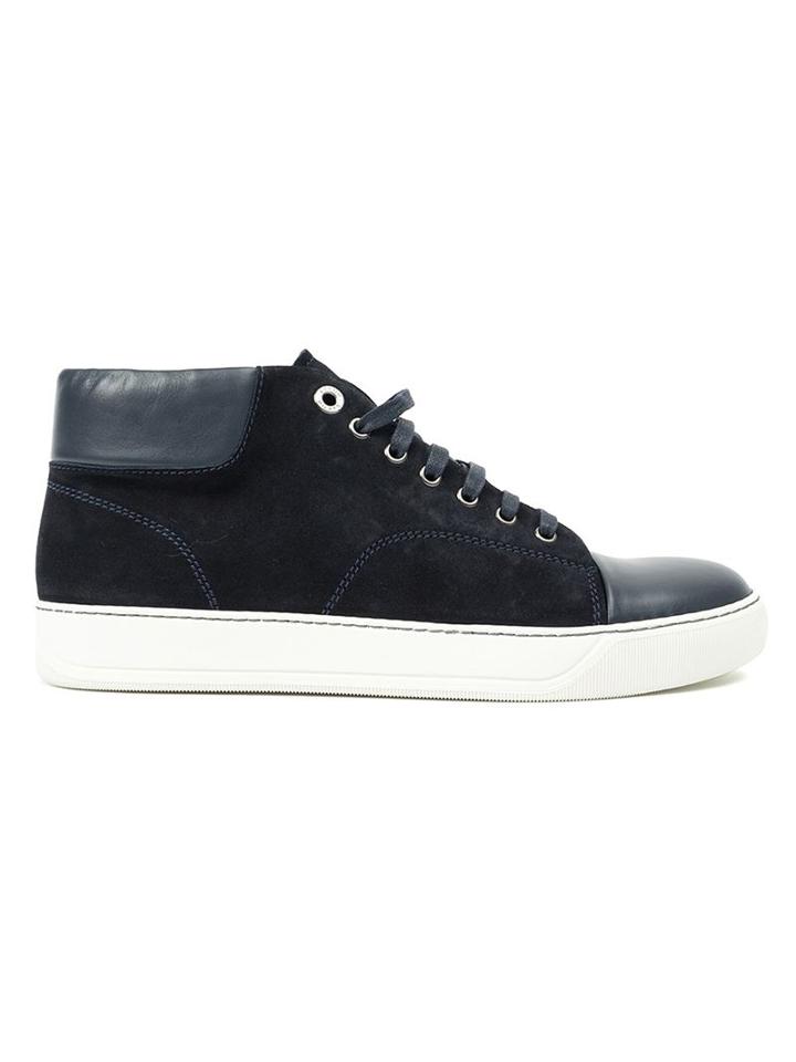 Lanvin Hi-top Toe Cap Sneakers, Men's, Size: 10, Blue, Calf Leather/rubber