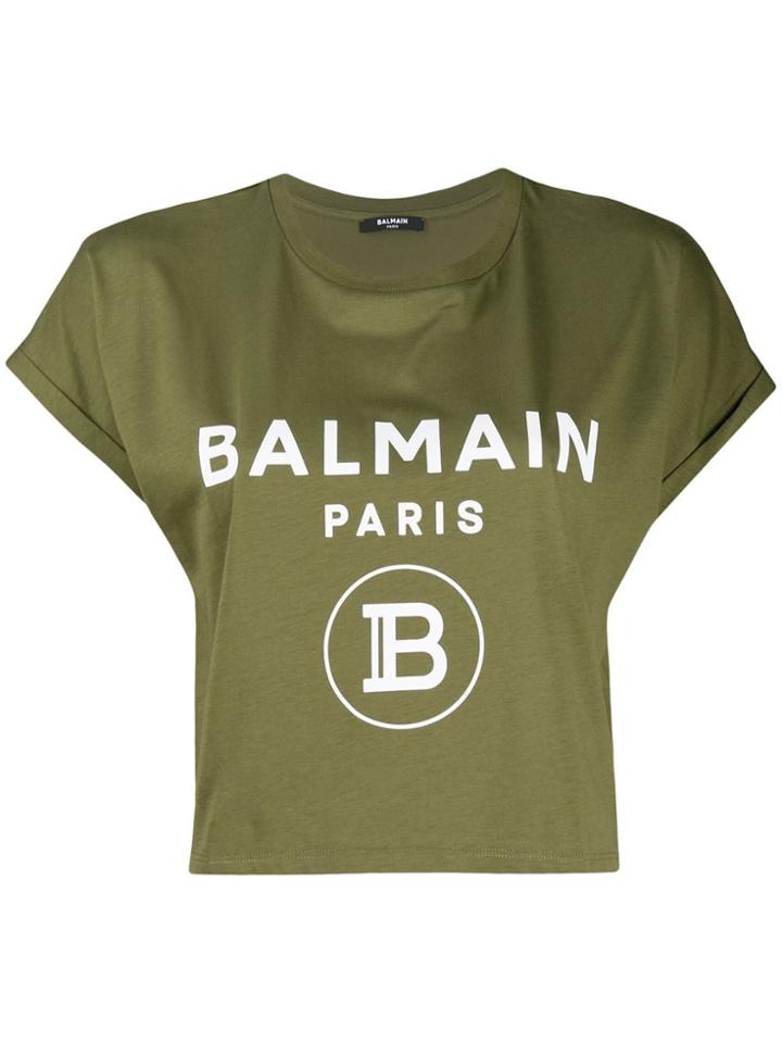 Balmain Logo Cropped T-shirt - Green