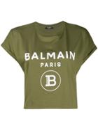 Balmain Logo Cropped T-shirt - Green