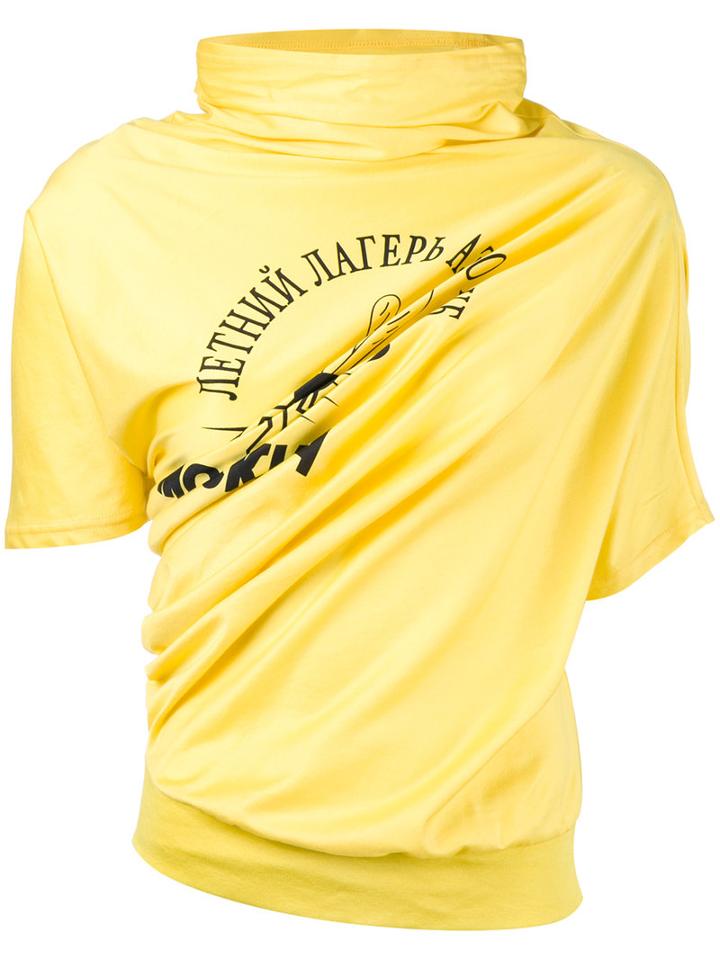 Junya Watanabe Comme Des Garçons - Draped Printed T-shirt - Women - Cotton - M, Women's, Yellow/orange, Cotton