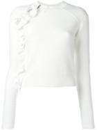 3.1 Phillip Lim Zip Ruffle Trim Top, Women's, Size: Small, White, Cotton/spandex/elastane