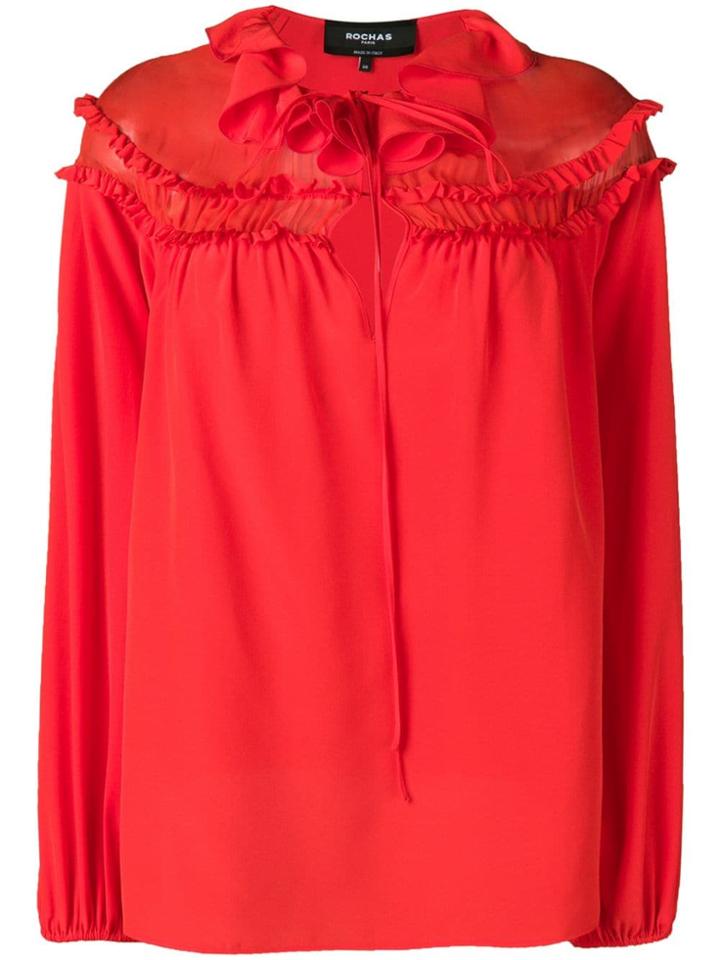 Rochas Ruffled Neck Blouse - Red