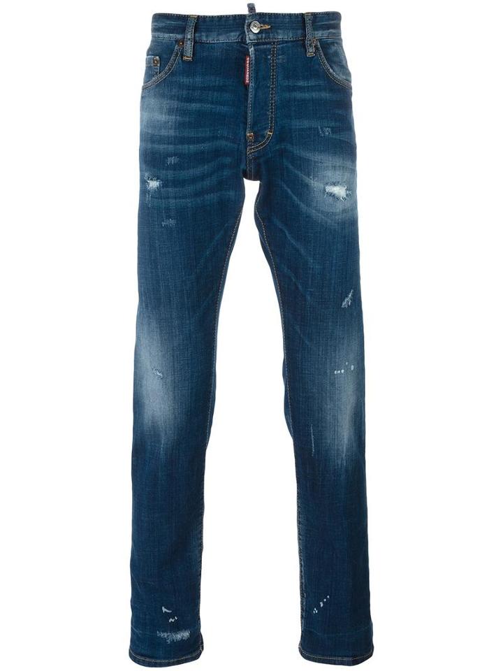 Dsquared2 Sexy Twist Distressed Bleach Jeans, Men's, Size: 46, Blue, Cotton/spandex/elastane/polyester