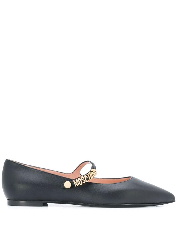Moschino Pointed Leather Ballerinas - Black