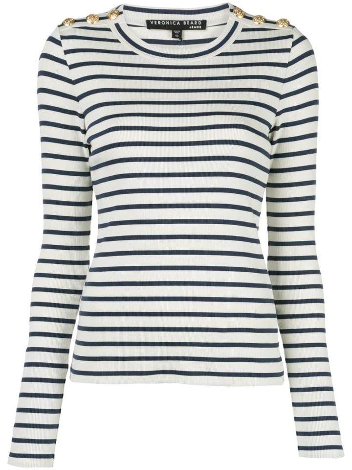 Veronica Beard Striped Button-embellished Sweatshirt - Blue