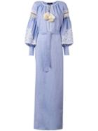 Wandering - Embroidered Bell Sleeve Kaftan - Women - Cotton/linen/flax - 42, Blue, Cotton/linen/flax