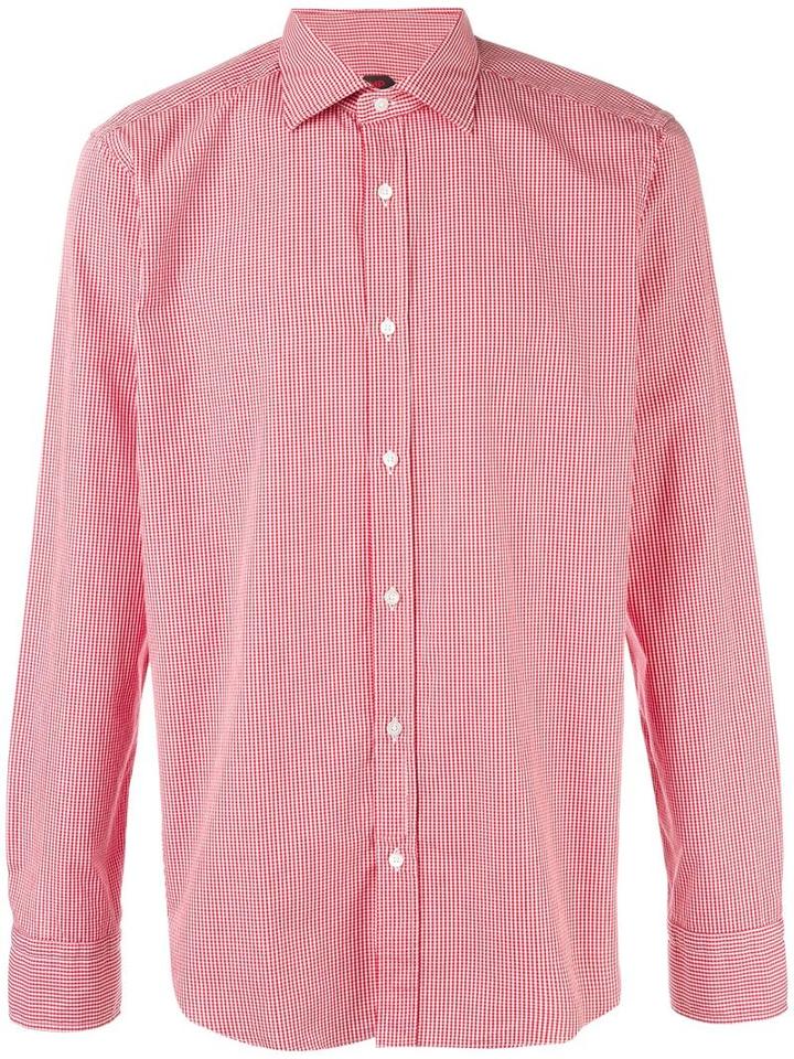 Mp Massimo Piombo Checkered Long Sleeve Shirt, Men's, Size: 38, Red, Cotton