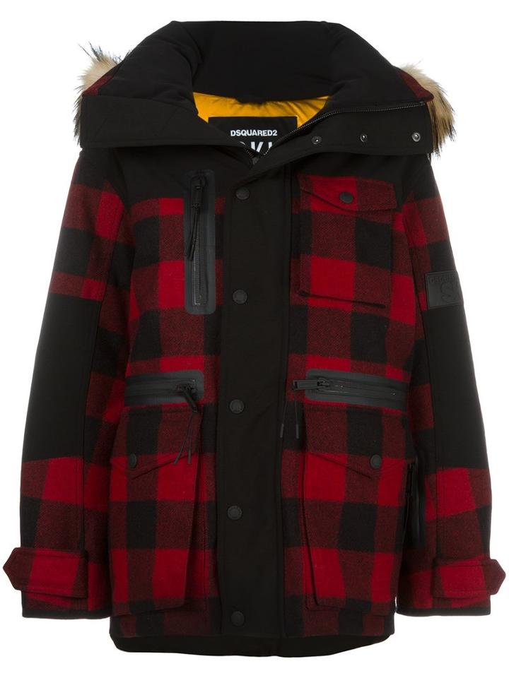 Dsquared2 Ski Contrast Parka, Women's, Size: 40, Red, Wool/polyester/spandex/elastane/feather Down