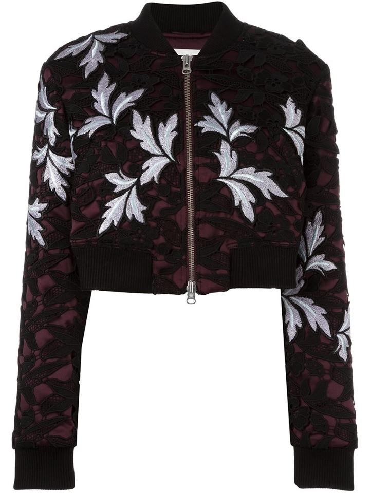 Self-portrait Lace Overlay Cropped Jacket, Women's, Size: 12, Black, Polyester