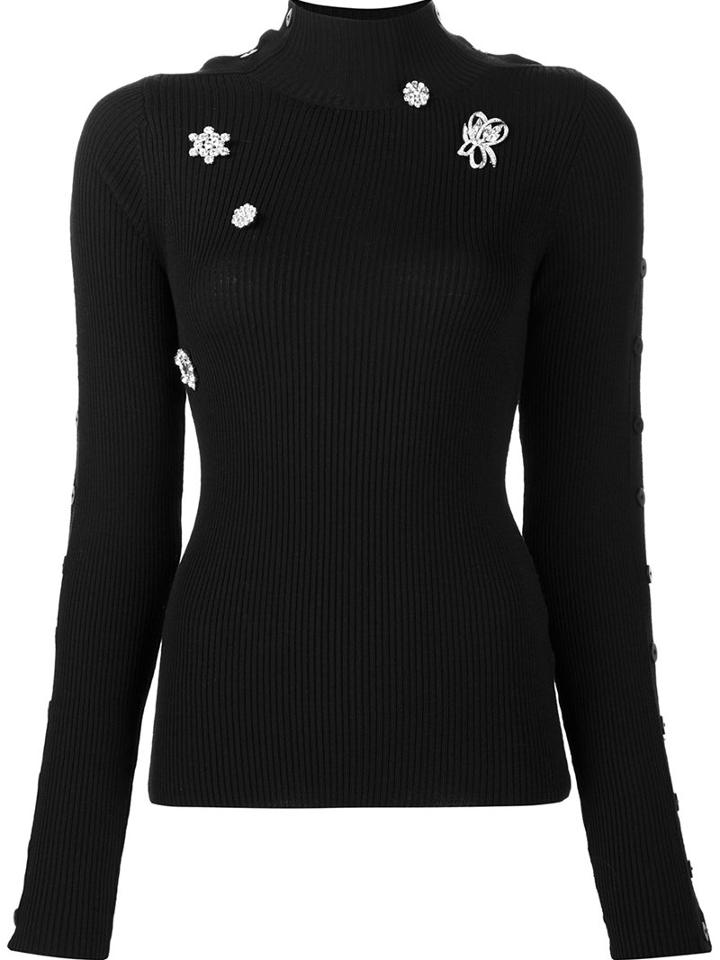 Preen By Thornton Bregazzi Embellished Ribbed Jumper, Women's, Size: Medium, Black, Virgin Wool