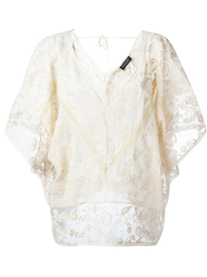 Twin-set Sheer Embroidered Blouse, Women's, Size: Xl, Nude/neutrals, Viscose/polyester