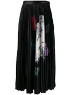 Valentino Kissing Butterfly Print Pleated Skirt - Black