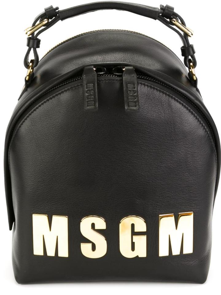 Msgm Logo Plaque Backpack, Black, Calf Leather