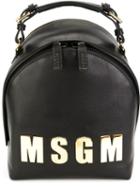 Msgm Logo Plaque Backpack, Black, Calf Leather