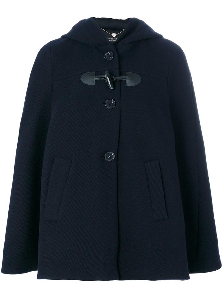 Twin-set - Hooded Cape - Women - Polyamide/polyester/wool - 40, Blue, Polyamide/polyester/wool