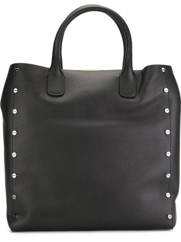 Borbonese Studded Tote Bag, Men's, Black, Leather