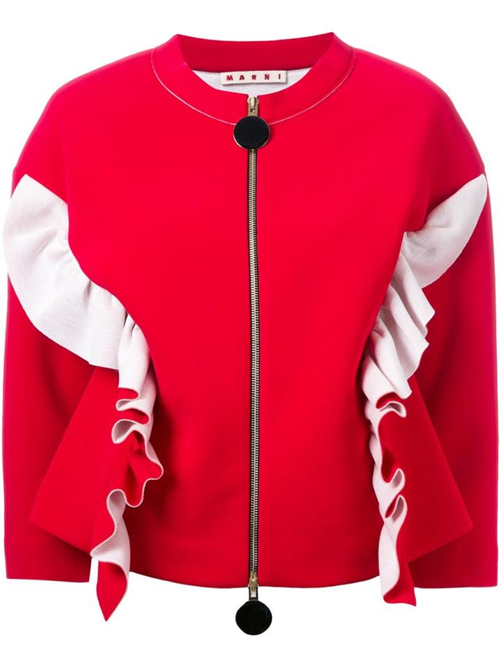 Marni Ruffle Bomber Jacket - Red