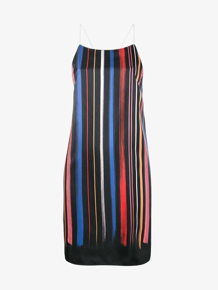 Adam Selman Stripe Slip Dress, Women's, Size: Small, Black, Silk/polyester