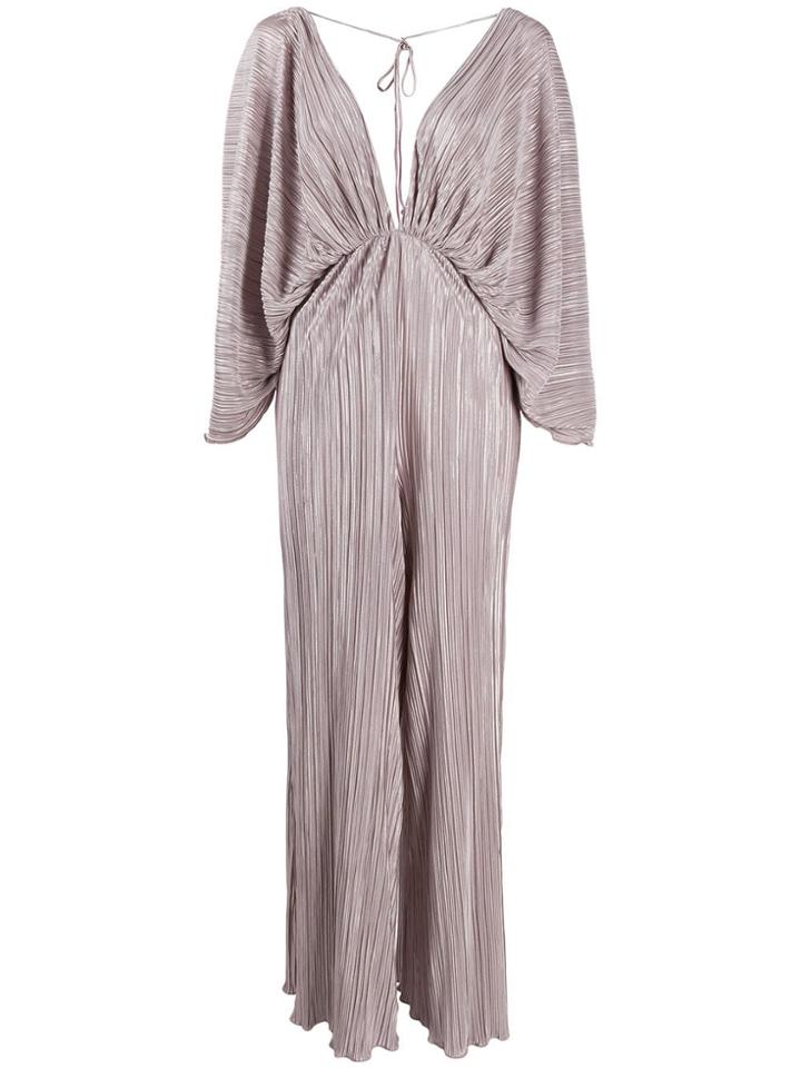 Rotate Pleated Long-sleeve Jumpsuit - Grey