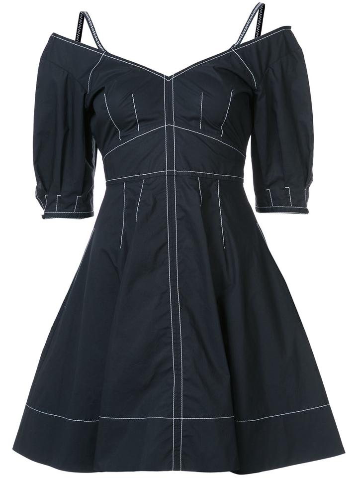 Derek Lam 10 Crosby - Embroidered Flared Dress - Women - Cotton - 2, Black, Cotton